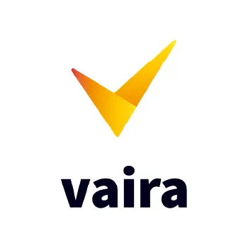 Logo von Vaira, ein Haken mit orangenem Verlauf, darunter der Firmenname Vaira.