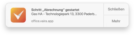 Screenshot einer Benachrichtigung von Vaira auf iOS-Systemen. Auf der Website folgt die Benachrichtigung beim Scrollen eine kleine Weile und soll verdeutlichen, dass man live über alle Neuerungen benachrichtigt wird.