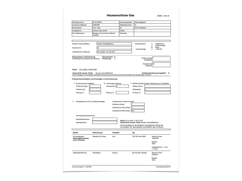 Exportvorlage Hausanschluss Gas