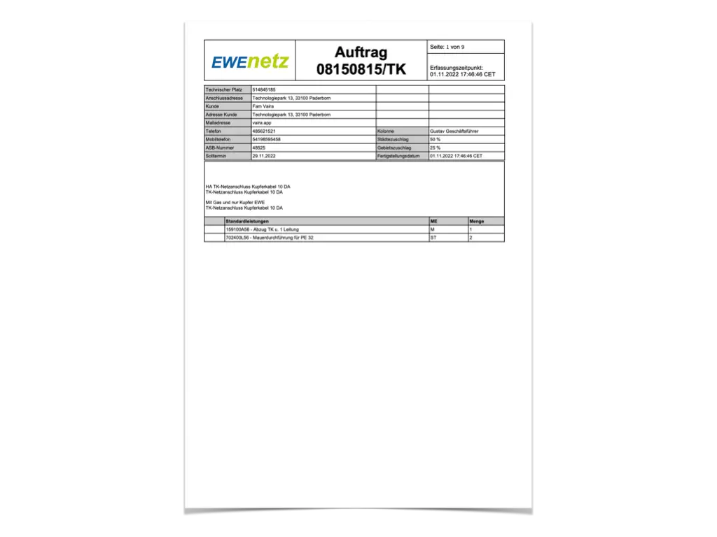 Exportvorlage Telekommunikation EWE Netz
