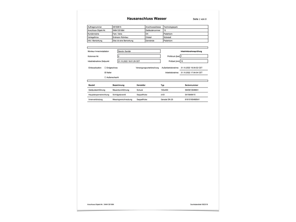 Exportvorlage Hausanschluss Wasser
