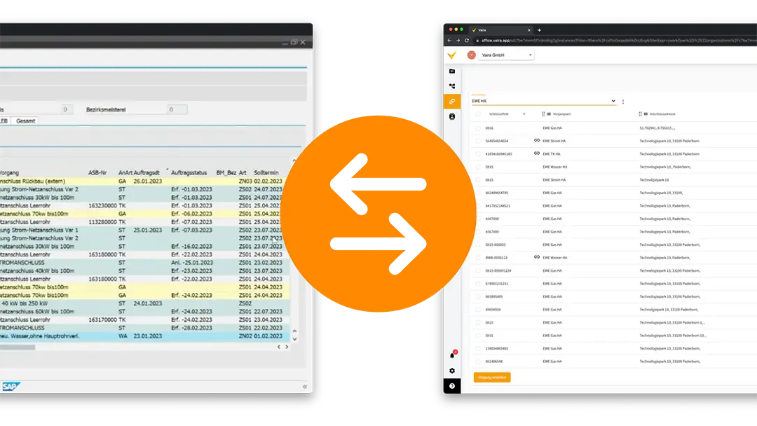 Datenaustausch zwischen einem SAP und Vaira für die digitale Baudokumentation