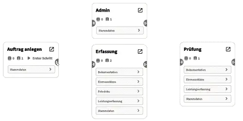 Animtation, bei der zu sehen ist, wie in in der Vaira Workflow-Engine Prozessschritte miteinander verbunden werden.