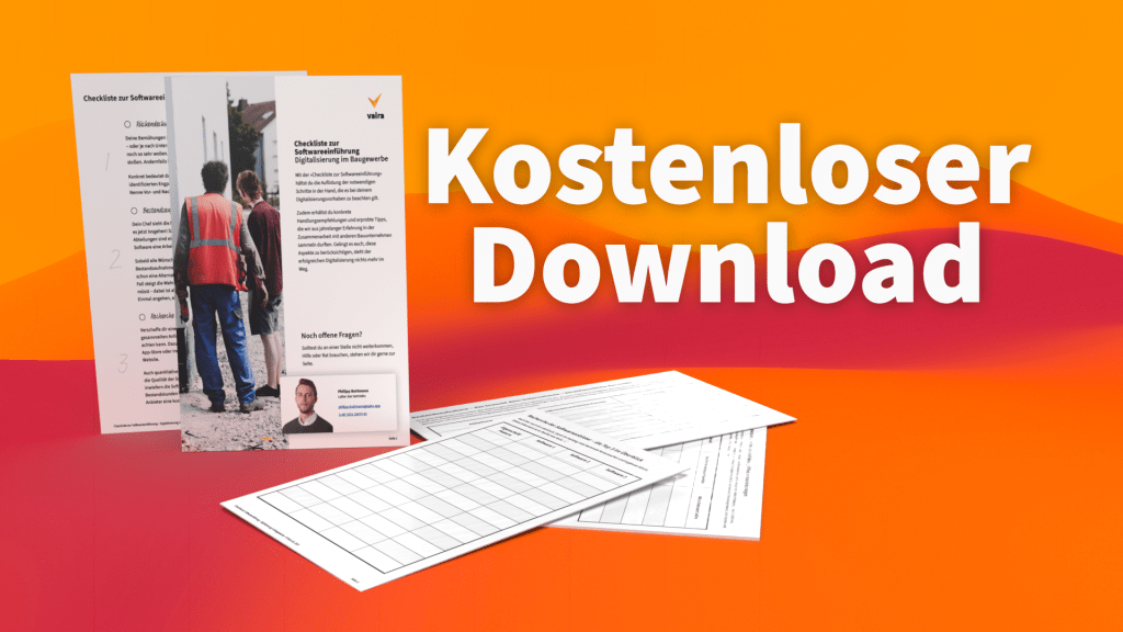 3D-Modell der Checkliste und einiger Druckvorlagen. Daneben der Text: "Kostenloser Download".