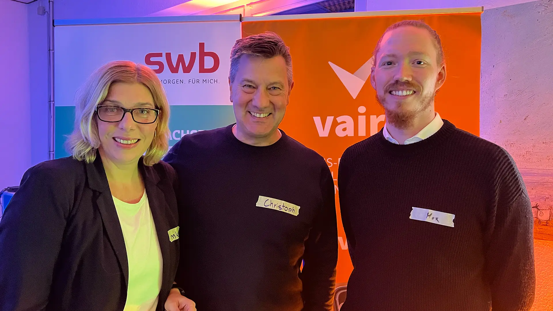 Imka und Christoph von SWB zusammen mit Max auf dem Start2Energy Event von SWB (ehemals Stadtwerke Bremen).