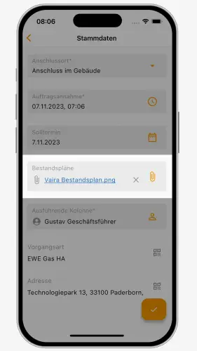 Ein hervorgehobenes Anhangsfeld in der Vaira App.