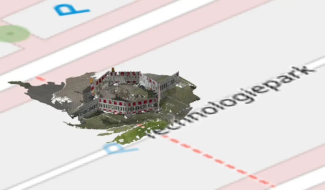 3D-Modell im Vaira Office, erfasst mit der Vaira App, auf einer georeferenzierten Karte