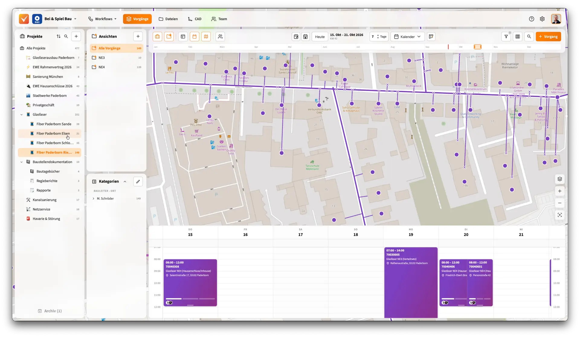 Vaira Cockpit mit Karte, Kalender und Vorgängen